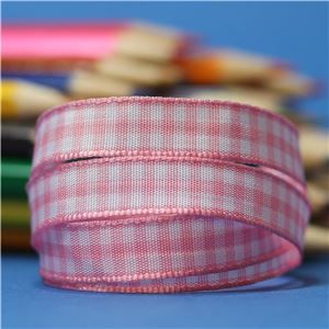 10mm Gingham Ribbon - Rose